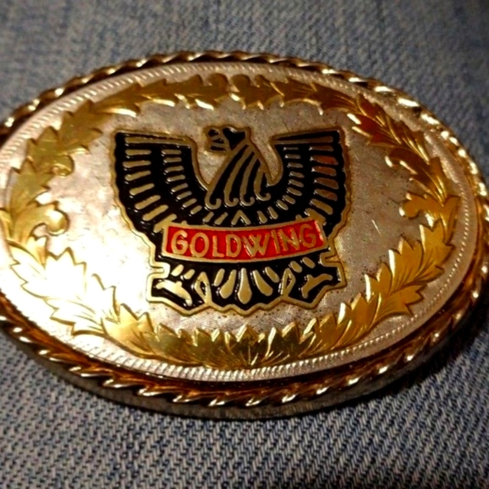 Ladies GOLDWING MOTORCYCLE BELT BUCKLE-Gold/Silver